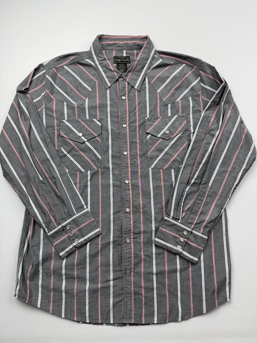 High Noon Shirt Mens XL Gray Stripe Long Sleeve Western Pearl Snap Casual